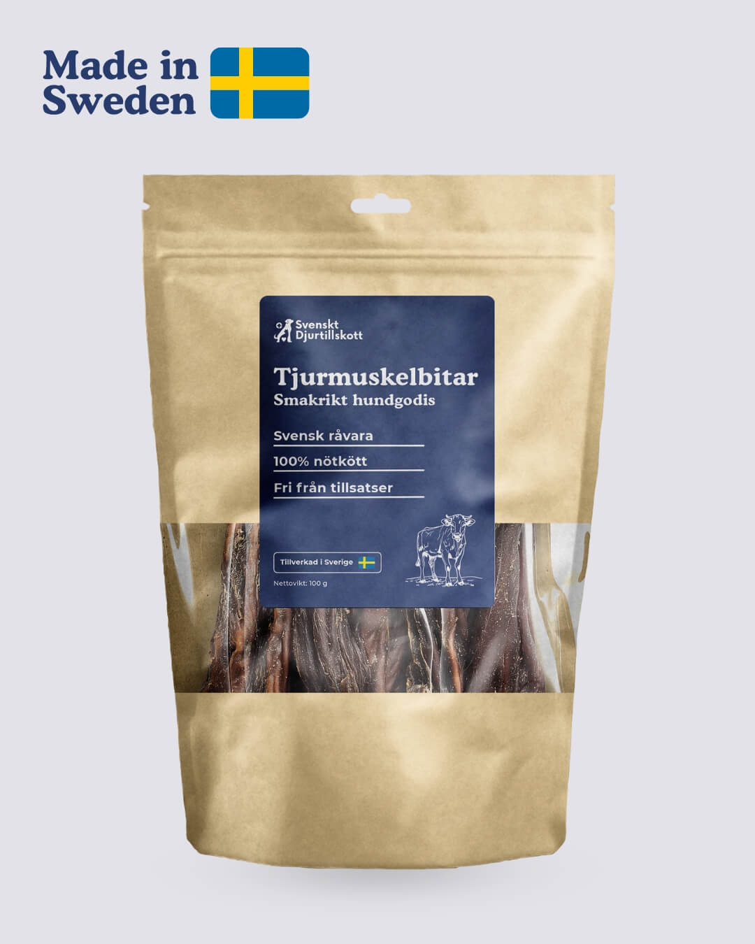Tjurmuskelbitar 100g - Naturligt och Långvarigt Hundtugg